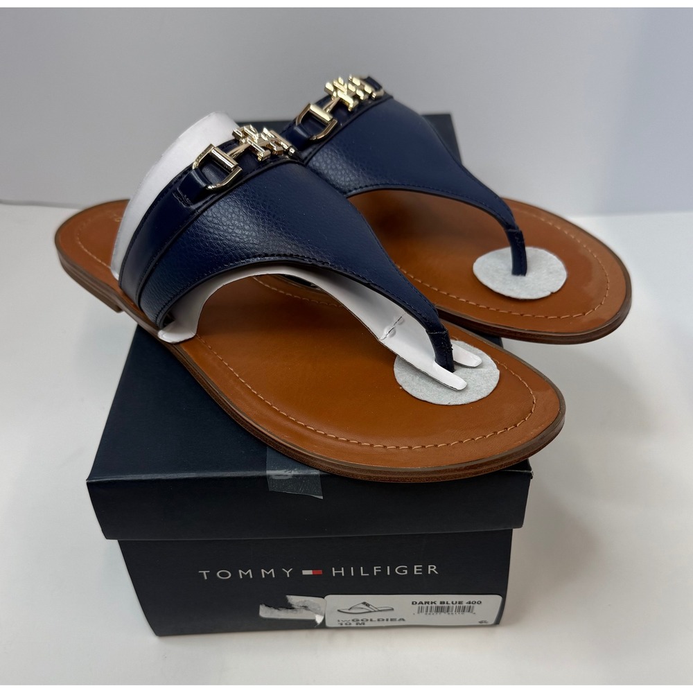 Tommy Hilfiger Goldiea Sandals Flip Flops Dark Blue Size 10 Vacation Preppy